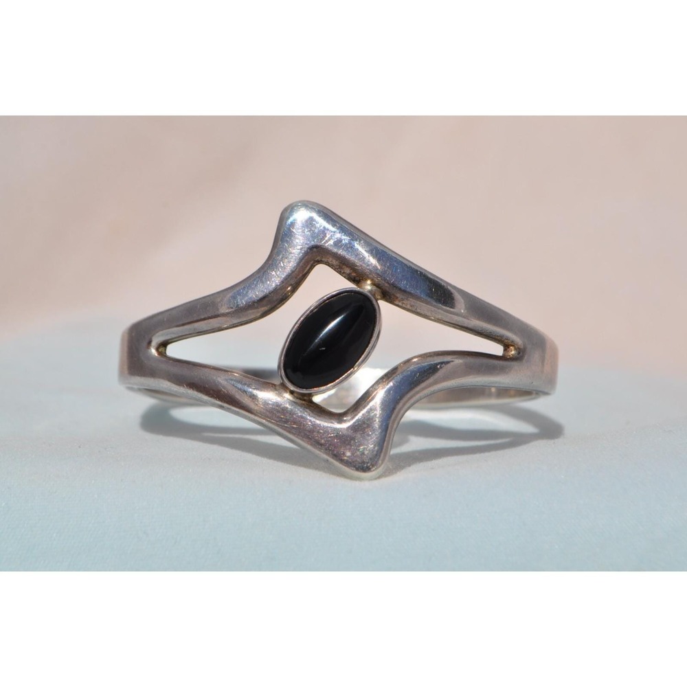 Taxco Onyx Sterling Silver Bracelet Cuff - Heavy Opens